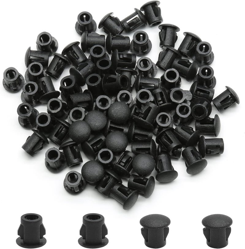 Suiwotin 100PCS 6mm (1/4") Black Hole Plugs Plastic Flush Type Hole Plugs Snap in Locking Hole Tube, Furniture Fencing Post Pipe Insert End Caps (Black) - Image 1